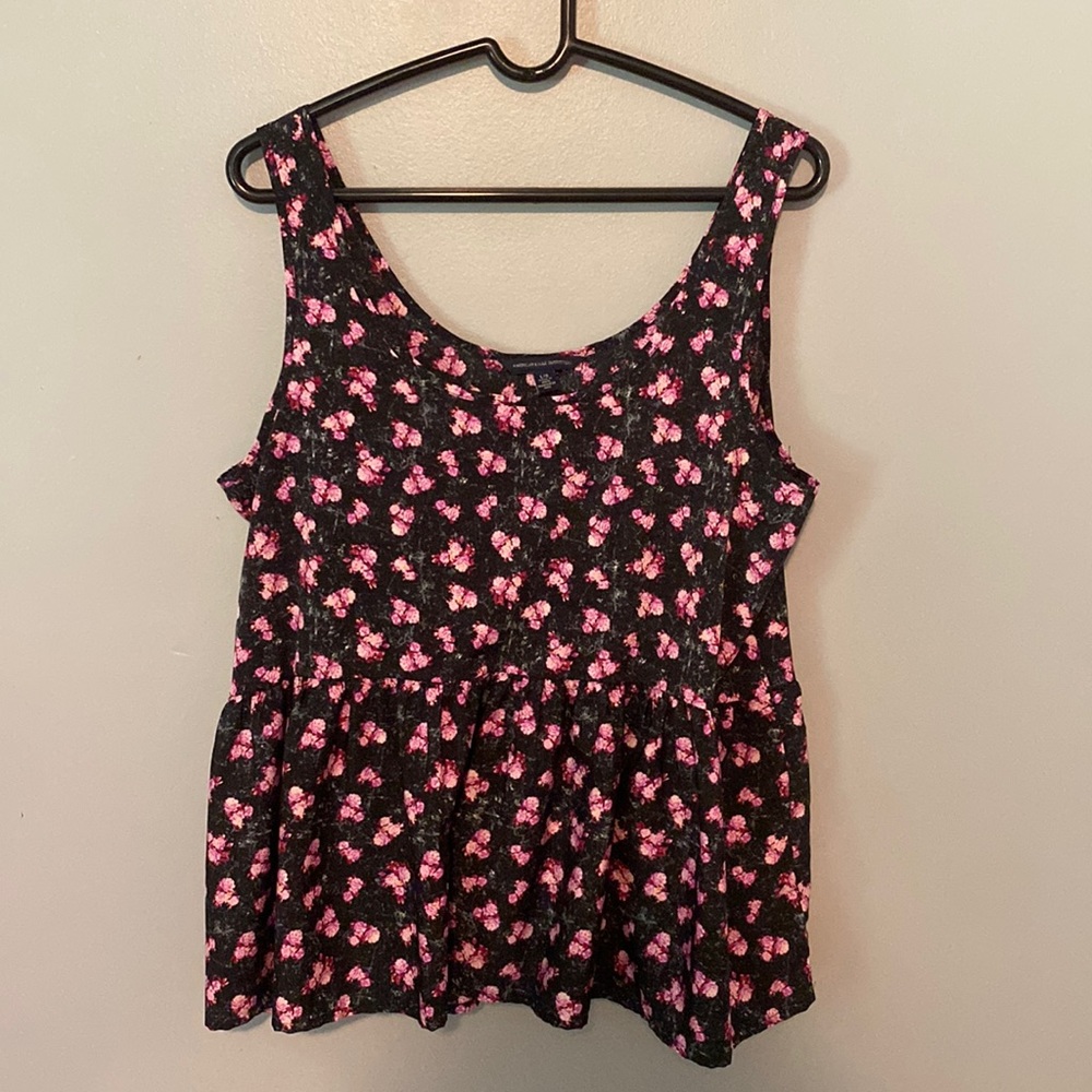 American Eagle Outfitters Black and Pink Floral Tank Top